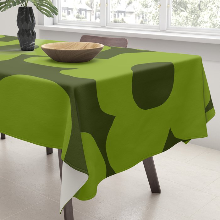 Large Green Retro Flowers - Green Petals on Dark Green Background #decor #society6 #buyart Tablecloth Gallery Image 3