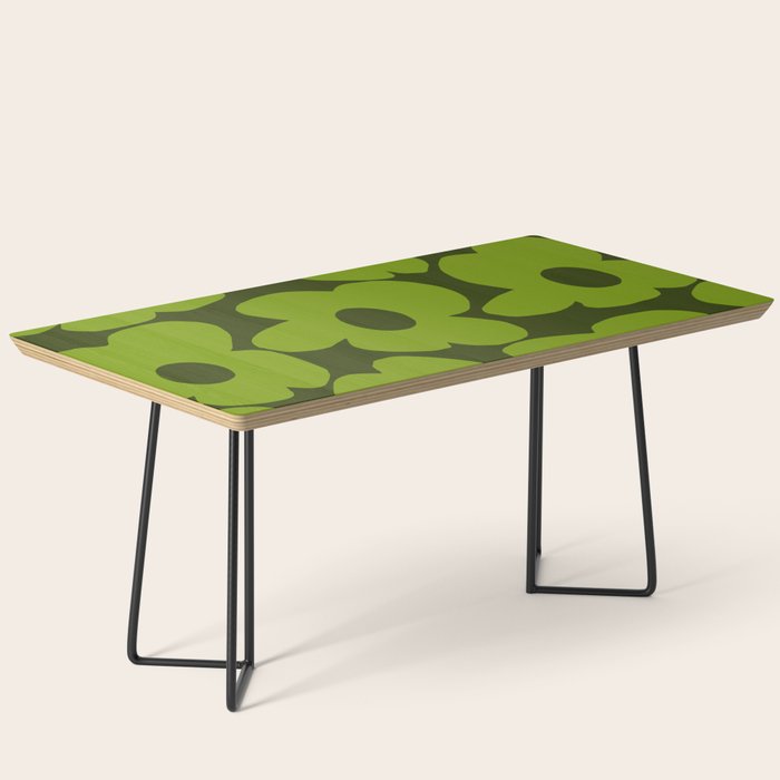 Large Green Retro Flowers - Green Petals on Dark Green Background #decor #society6 #buyart Coffee Table Gallery Image 1