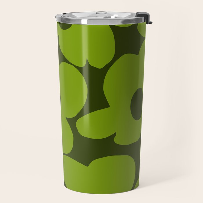 Large Green Retro Flowers - Green Petals on Dark Green Background #decor #society6 #buyart Travel Mug Gallery Image 2