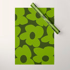 Large Green Retro Flowers - Green Petals on Dark Green Background #decor #society6 #buyart Wrapping Paper Gallery Image 1