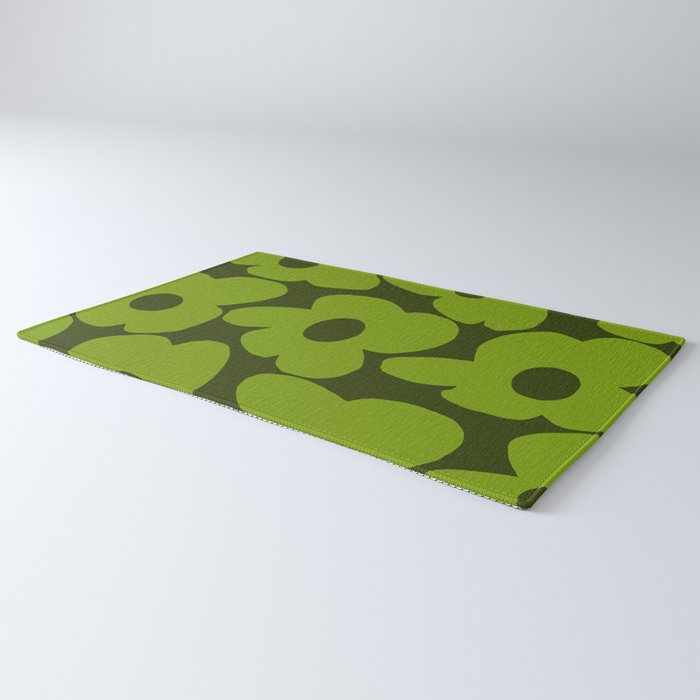 Large Green Retro Flowers - Green Petals on Dark Green Background #decor #society6 #buyart Rug Gallery Image 3