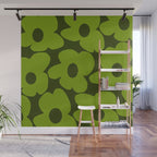 Large Green Retro Flowers - Green Petals on Dark Green Background #decor #society6 #buyart Wall Mural Gallery Image 1