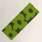 Large Green Retro Flowers - Green Petals on Dark Green Background #decor #society6 #buyart Yoga Mat Gallery Image 1