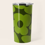 Large Green Retro Flowers - Green Petals on Dark Green Background #decor #society6 #buyart Travel Mug Gallery Image 1