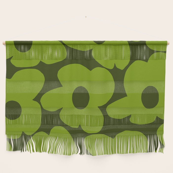 Large Green Retro Flowers - Green Petals on Dark Green Background #decor #society6 #buyart Wall Hanging Gallery Image 1