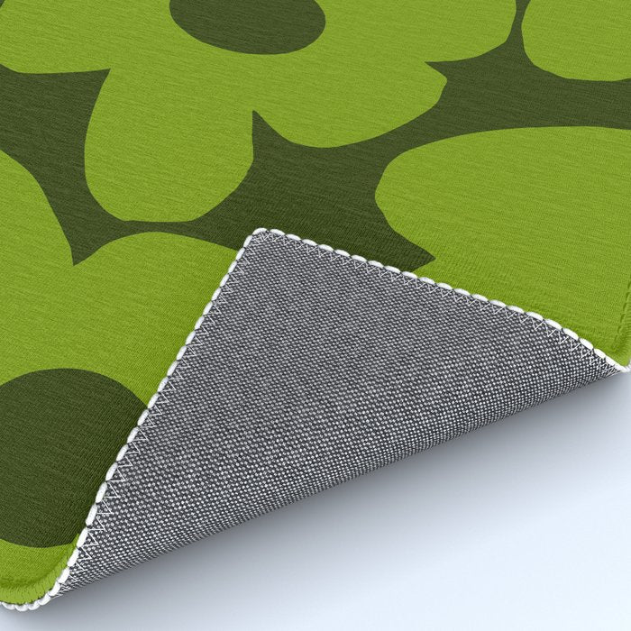 Large Green Retro Flowers - Green Petals on Dark Green Background #decor #society6 #buyart Rug Gallery Image 4