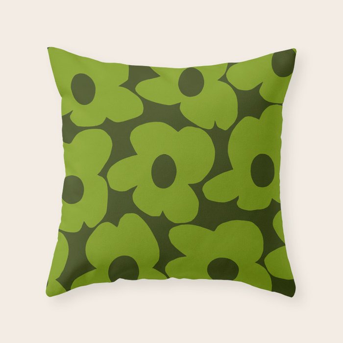 Large Green Retro Flowers - Green Petals on Dark Green Background #decor #society6 #buyart Throw Pillow Gallery Image 6