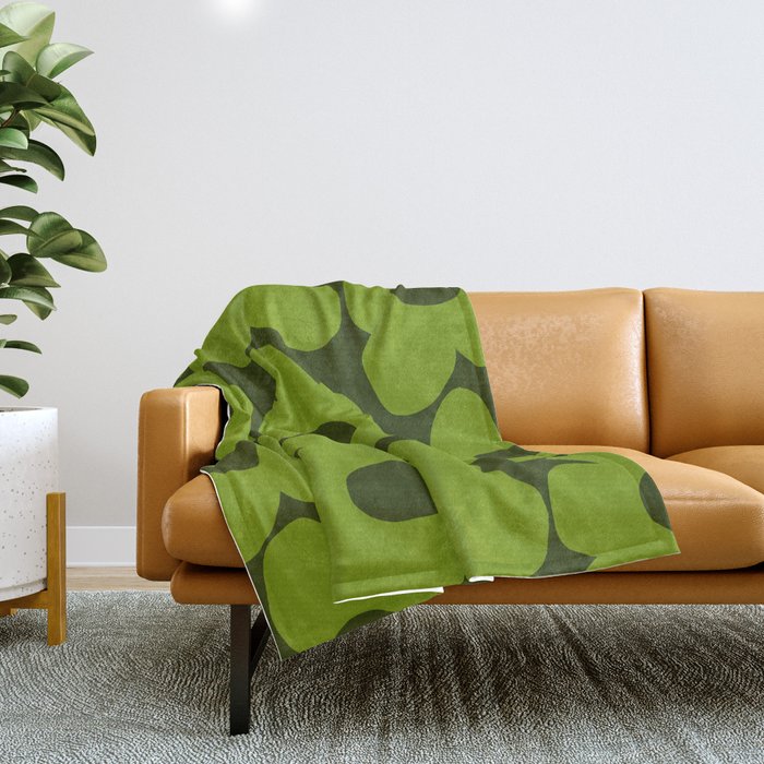 Large Green Retro Flowers - Green Petals on Dark Green Background #decor #society6 #buyart Throw Blanket Gallery Image 1