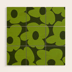 Large Green Retro Flowers - Green Petals on Dark Green Background #decor #society6 #buyart Wood Wall Art Gallery Image 1