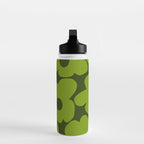 Large Green Retro Flowers - Green Petals on Dark Green Background #decor #society6 #buyart Water Bottle Gallery Image 3