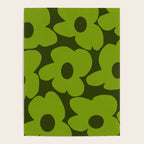Large Green Retro Flowers - Green Petals on Dark Green Background #decor #society6 #buyart Poster Gallery Image 4