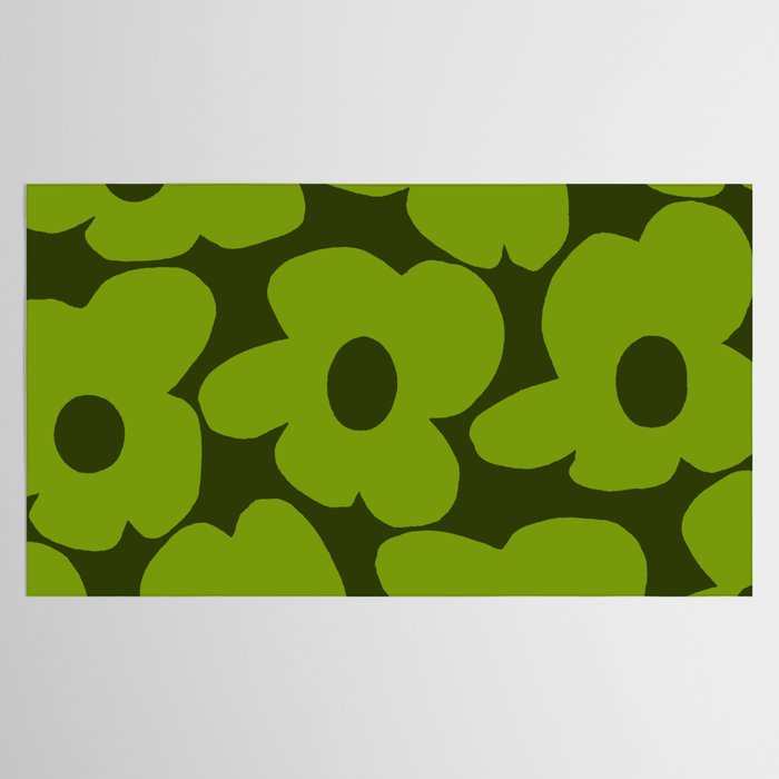 Large Green Retro Flowers - Green Petals on Dark Green Background #decor #society6 #buyart Tablecloth Gallery Image 2