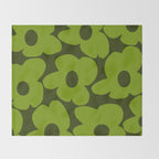 Large Green Retro Flowers - Green Petals on Dark Green Background #decor #society6 #buyart Throw Blanket Gallery Image 2