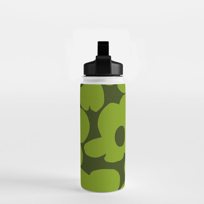 Large Green Retro Flowers - Green Petals on Dark Green Background #decor #society6 #buyart Water Bottle Gallery Image 2