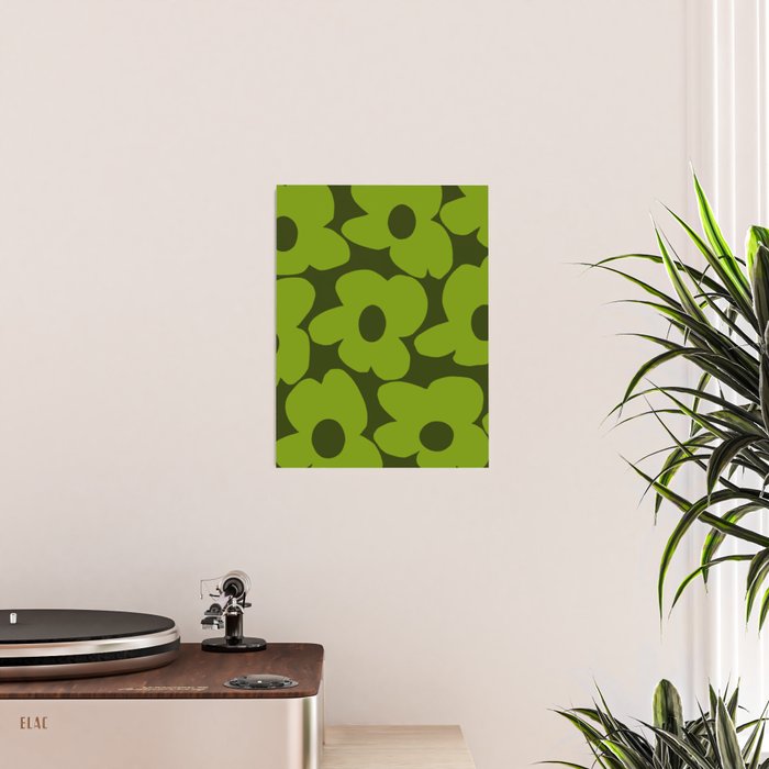Large Green Retro Flowers - Green Petals on Dark Green Background #decor #society6 #buyart Poster Gallery Image 2