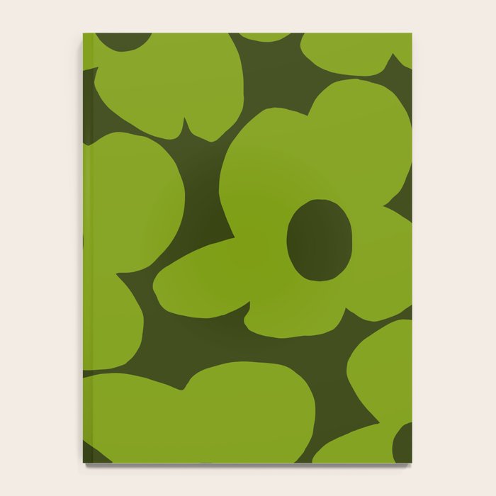 Large Green Retro Flowers - Green Petals on Dark Green Background #decor #society6 #buyart Notebook Gallery Image 4