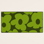Large Green Retro Flowers - Green Petals on Dark Green Background #decor #society6 #buyart Desk Mat Gallery Image 3