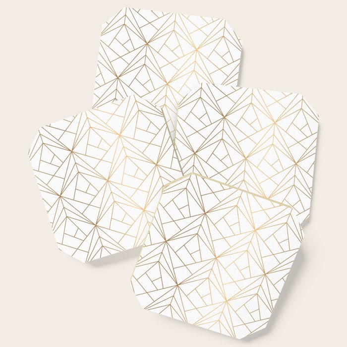 Geometric Gold Pattern With White Shimmer Coaster Gallery Image 1