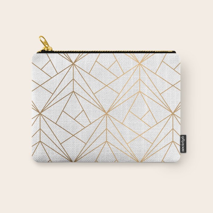 Geometric Gold Pattern With White Shimmer Carry All Pouch Gallery Image 1