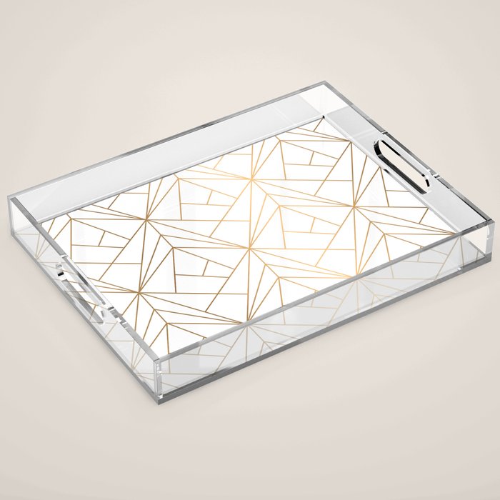Geometric Gold Pattern With White Shimmer Acrylic Tray Gallery Image 1