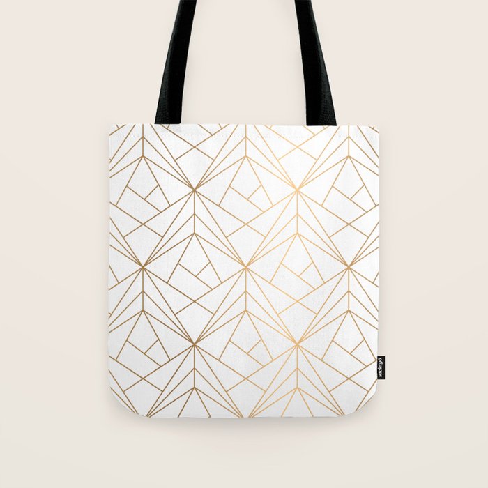 Geometric Gold Pattern With White Shimmer Tote Bag Gallery Image 1