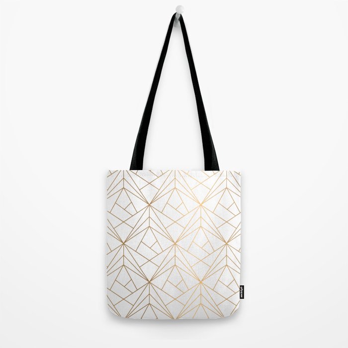Geometric Gold Pattern With White Shimmer Tote Bag Gallery Image 2