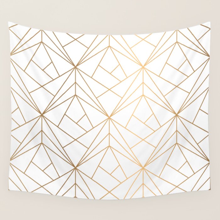 Geometric Gold Pattern With White Shimmer Wall Tapestry Gallery Image 1