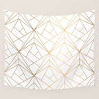 Geometric Gold Pattern With White Shimmer Wall Tapestry Gallery Image 4