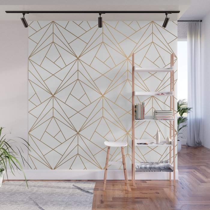 Geometric Gold Pattern With White Shimmer Wall Mural Gallery Image 1