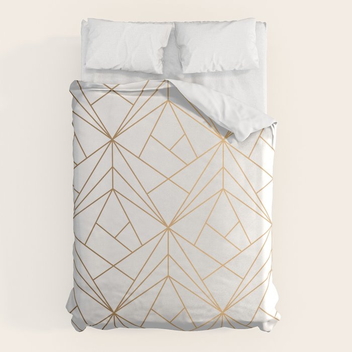 Geometric Gold Pattern With White Shimmer Duvet Cover Gallery Image 6