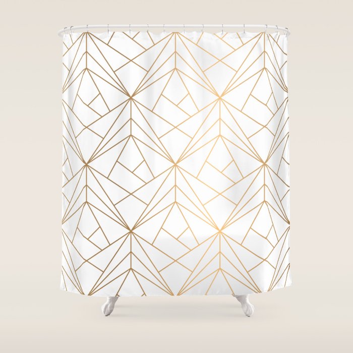 Geometric Gold Pattern With White Shimmer Shower Curtain Gallery Image 1
