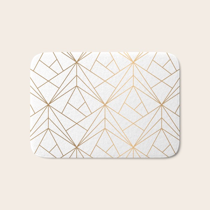 Geometric Gold Pattern With White Shimmer Bath Mat Gallery Image 1