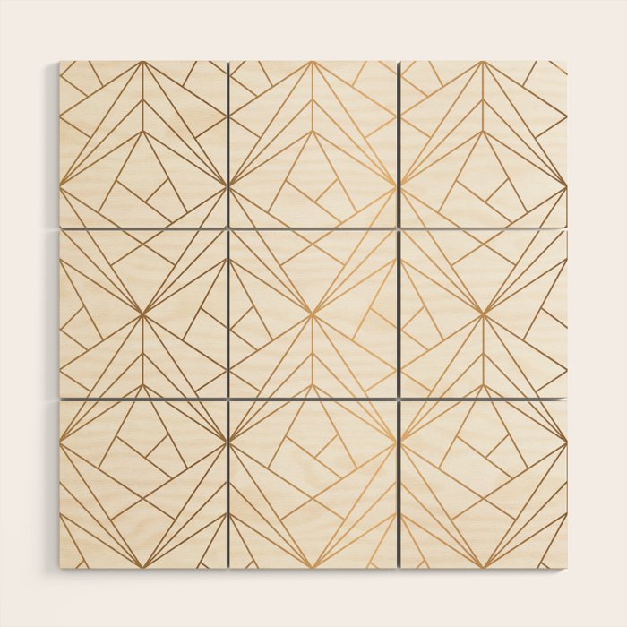 Geometric Gold Pattern With White Shimmer Wood Wall Art Gallery Image 1
