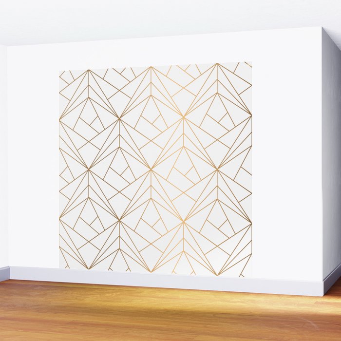 Geometric Gold Pattern With White Shimmer Wall Mural Gallery Image 2