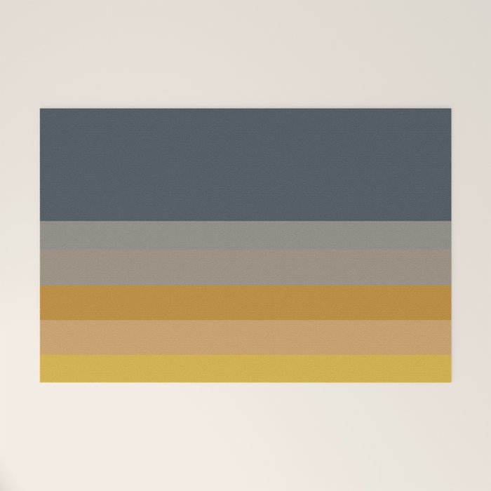 Gradient Stripes Minimalist Color Block in White, Navy Blue, Gray, and Mustard Welcome Mat Gallery Image 1