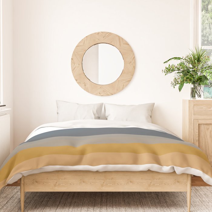 Gradient Stripes Minimalist Color Block in White, Navy Blue, Gray, and Mustard Duvet Cover Gallery Image 3