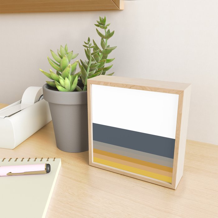 Gradient Stripes Minimalist Color Block in White, Navy Blue, Gray, and Mustard Mini Art Print Gallery Image 2