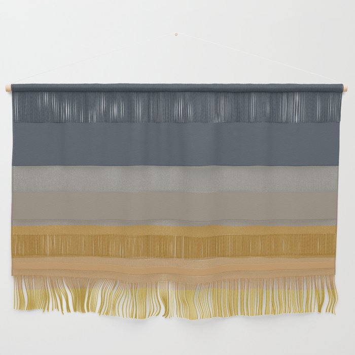 Gradient Stripes Minimalist Color Block in White, Navy Blue, Gray, and Mustard Wall Hanging Gallery Image 1