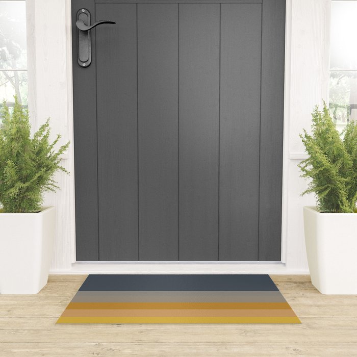 Gradient Stripes Minimalist Color Block in White, Navy Blue, Gray, and Mustard Welcome Mat Gallery Image 3