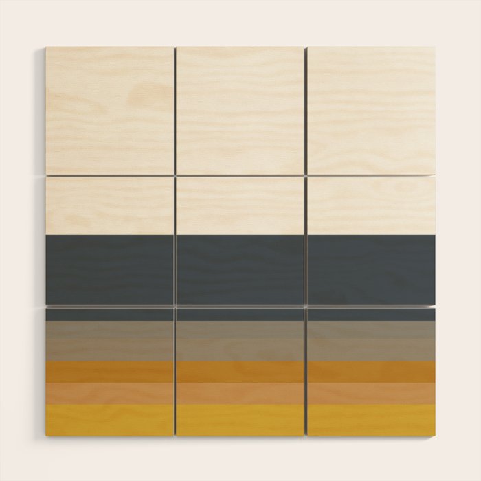 Gradient Stripes Minimalist Color Block in White, Navy Blue, Gray, and Mustard Wood Wall Art Gallery Image 1