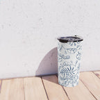 Tropical Plant Boho Chinoiserie Blue and White Travel Mug Gallery Image 4