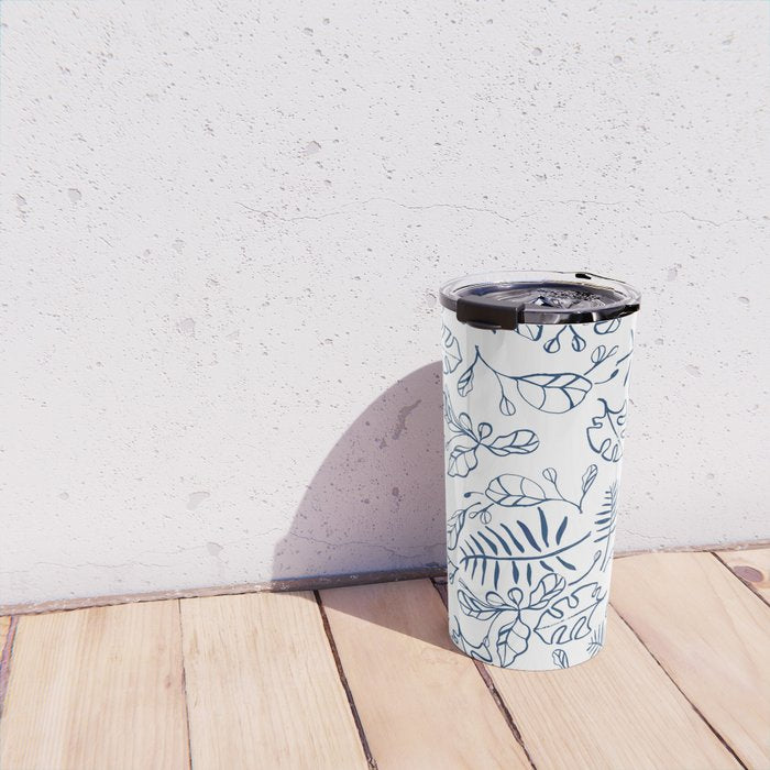 Tropical Plant Boho Chinoiserie Blue and White Travel Mug Gallery Image 4