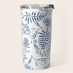 Tropical Plant Boho Chinoiserie Blue and White Travel Mug Gallery Image 2