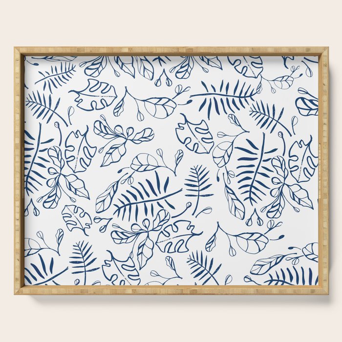 Tropical Plant Boho Chinoiserie Blue and White Serving Tray Gallery Image 1