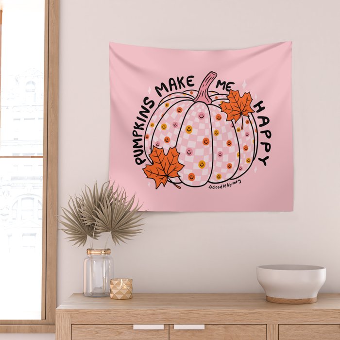 Pumpkins Make Me Happy Wall Tapestry Gallery Image 2