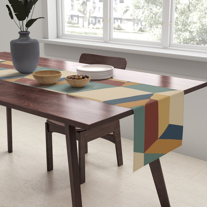 Cuboid Geometric Abstract Shapes Pattern X Table Runner Gallery Image 2