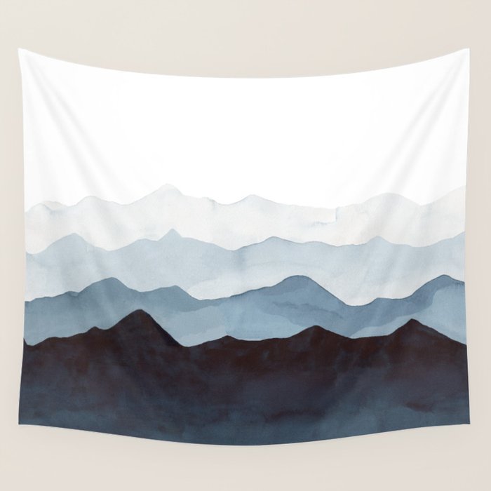 Indigo Mountains Landscape Wall Tapestry Gallery Image 1