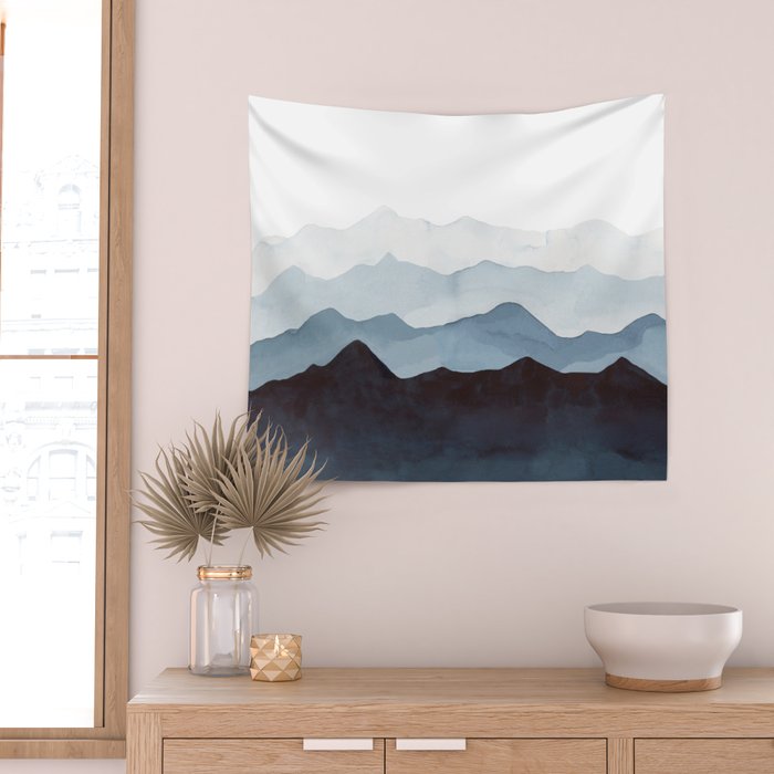 Indigo Mountains Landscape Wall Tapestry Gallery Image 2