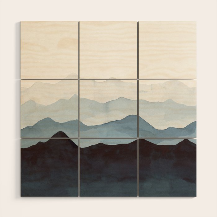 Indigo Mountains Landscape Wood Wall Art Gallery Image 1