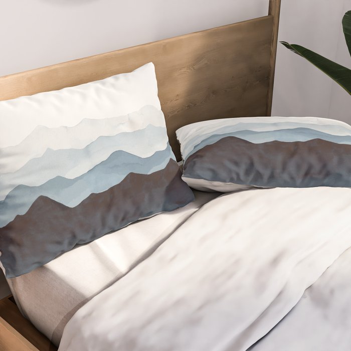 Indigo Mountains Landscape Pillow Sham Gallery Image 2